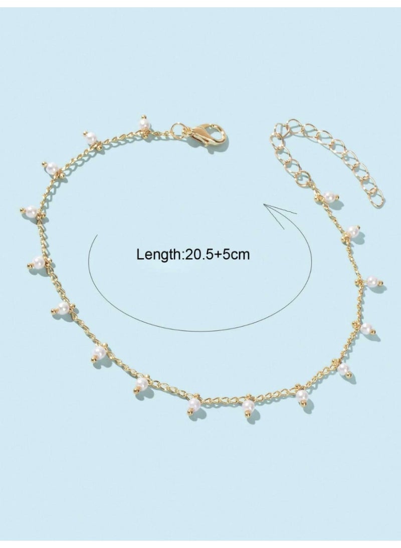 ڤيا خلخال أنيق مزين بحبات لؤلؤ صناعي ناعمة، يمنح القدم لمسة أنثوية كلاسيكية مثالية للشاطئ والإطلالات الصيفية. - Image 2